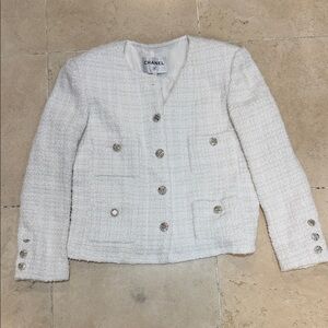Vintage Ivory Tweed Blazer with Button Details